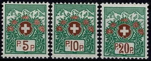 1927 / 29 SVIZZERA FRANCHIGIA CROCE BIANCA AL CENTRO 3 V MLH MF130718 - Foto 1 di 2