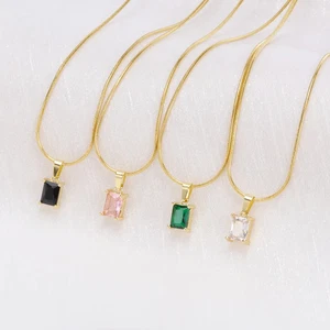 Stainless Steel Oval Green Stone Necklace for Women Trendy Snake Chain Choker - Picture 1 of 16