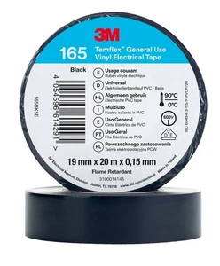 Adhesif Electricien 3M Temflex 165 Noir 19 mm x 20 m - lot de 10 - Picture 1 of 2