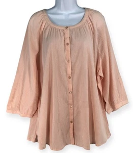 d & co. Denim + Company Blouse Tunic Top Women's XL Peach Beachy Crepe - Picture 1 of 16