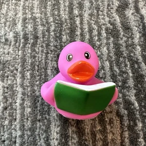 Rubber Duck Pink w/book Decor Jeep Car Home Office Cute Ornament NO Squeak Ducky - Picture 1 of 9