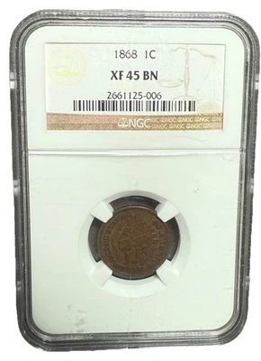 1868 Indian Head Cent 1c PCGS XF45 BN BROWN NGC PENNY SLAB - Image 1 of 4