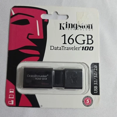Kingston DT100 USB 3.1 / 3.0 / 2.0 DataTraveler 100 16GB Flashdrive Black  - Image 1 of 2