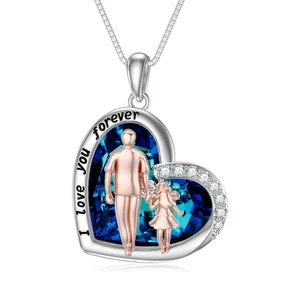S925 Sterling Silver Daughter Heart Pendant Necklace from Dad Mom I Love You ... - Picture 1 of 7