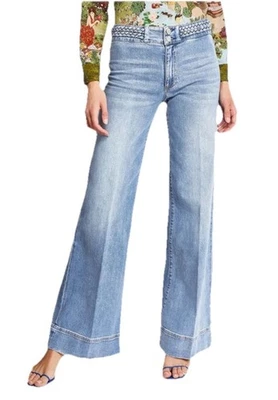 Alice + Olivia Braided Belt Wide Leg Jeans Size 31 Retail: $369 Free Love! - Image 1 of 4