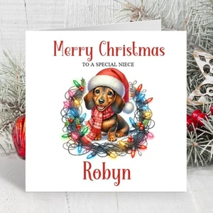 Personalised Christmas Dachshund Card Christmas Sausage Dog Card - Picture 1 of 3