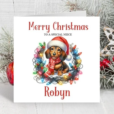 Personalised Christmas Dachshund Card Christmas Sausage Dog Card - Image 1 of 3