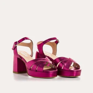 Sandales REQINS Padge Éclat T40 fuchsia métallisé talon haut chic été soirée - Imagen 1 de 6
