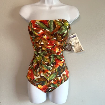 Vintage Jantzen Swimsuit One Piece Tropical Floral Size 10 Removable Strap NWT - Image 1 of 4