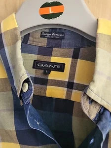 Camisa Gant Para Hombre Grande Lona Índigo Multicolor Manga Larga Cuadros Botón Delantero - Imagen 1 de 22