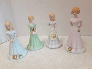 ENESCO Crecimiento Cumpleaños Niñas 4 Estatuillas de Cerámica 1987 Edades 10, 11, 12, 13 - Imagen 1 de 7