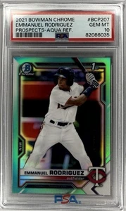 2021 Bowman Chrome Emmanuel Rodriguez Aqua Refractor 1st #/125 PSA 10 GEM MINT - Bild 1 von 2