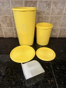 VTG Set Of 2 Tupperware Servalier Storage Canisters Yellow w/ Lids #809 #1222 - Picture 1 of 5