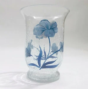 EUC Fifth Avenue Crystal Flower Vase Handpainted Blue Flowers 6x4.5x3 inches - Picture 1 of 7