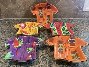 Set 5 Vintage 90's Clay Art Hawaiian Shirt Chip Dip Candy Bowl Dish Serving Bar - Picture 1 of 6
