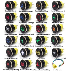 22mm LED Push Button Switch Dashboard Dash Panel Indicator Light w Socket Lead - Picture 1 of 10