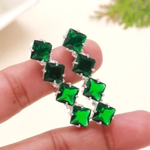 Chrome Diopside Gemstone 925 Sterling Silver Earring Everyday Jewelry For Gift - Picture 1 of 4