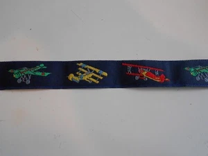 Embroidered/Woven Airplane Motif Jean-like 3/4" Ribbon ~ by the yard - Picture 1 of 4