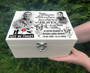 Wooden urn for ashes, memory keepsake box, In loving memory casket with photos. - Picture 1 of 12