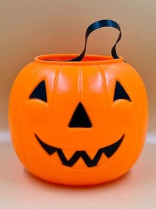 NEW Vintage 1968 Empire Plastic Pumpkin w/ Carry Strap Halloween Trick or Treat - Picture 1 of 8
