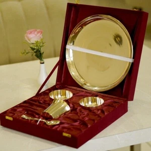 Kansa Set With Velvet Box In Matte Finish - Picture 1 of 12