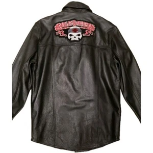 Awesome Black Leather Bomber Biker Jacket with Harley Davidson Patch FMC S/M - Picture 1 of 9