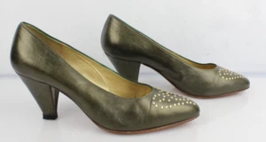 Vintage Zapatos Todo Cuero Verde Caqui Bronce T 36 Muy Buen Estado - Imagen 1 de 13