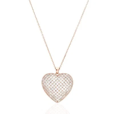 Cadena colgante corazón sobre plata oro rosa amarillo blanco 16"-18" Foto 1 de 4