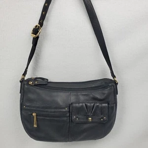 STONE MOUNTAIN Coffee Black Leather Purse Shoulder Bag Handbag Medium Satchel - Picture 1 of 24
