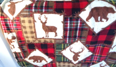 NEW FLEECE BLANKET-52" X 54"-PLAID WILD LIFE-TWO LAYERS-REVERSIBLE-SEWN EDGES - Image 1 of 4