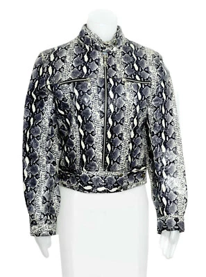  Chaqueta corta retro estilo moto imitación piel de serpiente cremallera, Akaso Int'l Foto 1 de 4