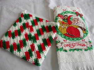 Crocheted Hot Pad and Coordinating Dish Towel Set - Christmas (G) - 2 pc set - Picture 1 of 4
