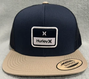Hurley Stacked Trucker Hat Cap Navy with Patch & Tan Flat (ish) Bill Snapback - Picture 1 of 4