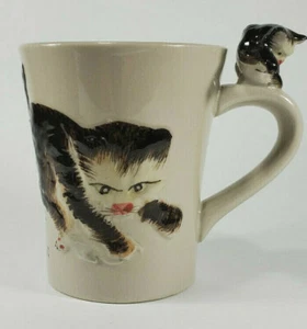 Cat Mug Ermo Zoo Handpainted Black & White Kitten - Picture 1 of 8