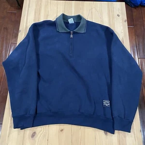 VTG 90s Russell Athletic Quarter Zip Collar Sweatshirt USA Navy Long sleeve L - Picture 1 of 14