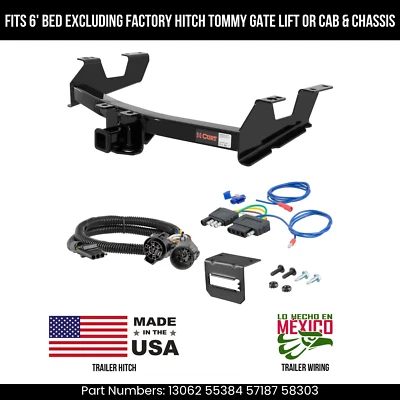 For 11-14 Sierra 3500HD Trailer Hitch w/ 5 Pin Wiring 6'Bed Std Bmpr Curt 8K 2" Foto 1 de 4