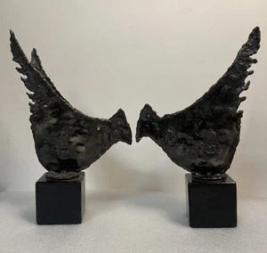 Marcello Fantoni Raymor Bird Sculpture Pair Steel Brutalist Signed Bookends MCM - Picture 1 of 24