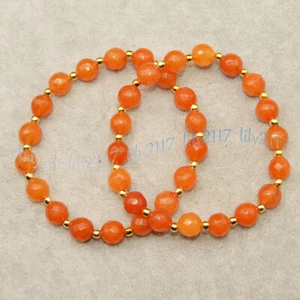 Natural Orange Topaz 8mm Faceted Round Gemstone Beads Elastic Bracelet 7.5 inch - Picture 1 of 6