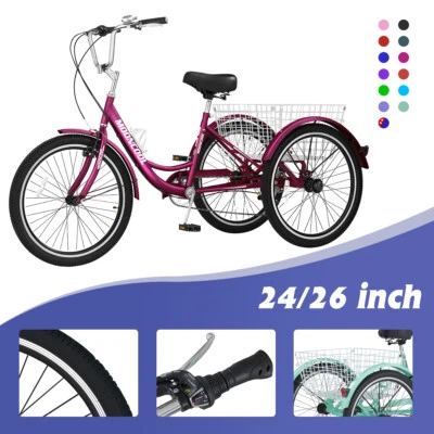 Triciclos adultos 3 rodas 7 velocidades triciclos 24/26 polegadas 3 rodas bicicleta para mulheres homens - Imagem 1 de 4