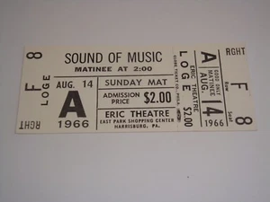 THE SOUND OF MUSIC 1966 TICKET Julie Andrews Plummer ERIC THEATRE Ephemera USA - Picture 1 of 2