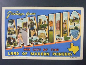 Saludos desde Amarillo Texas TX Carta Grande Curt Teich Lino Postal 1941 De Colección - Imagen 1 de 2