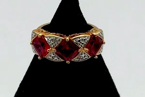 Simulated Rubies And Diamonds 925 R Gold Plated Ring Size 7 - Picture 1 of 5