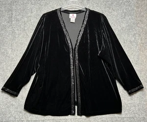 Quacker Factory Jacket Womens 3X Velvet Open Front Sequin Trim Fun Party Blazer - Picture 1 of 15