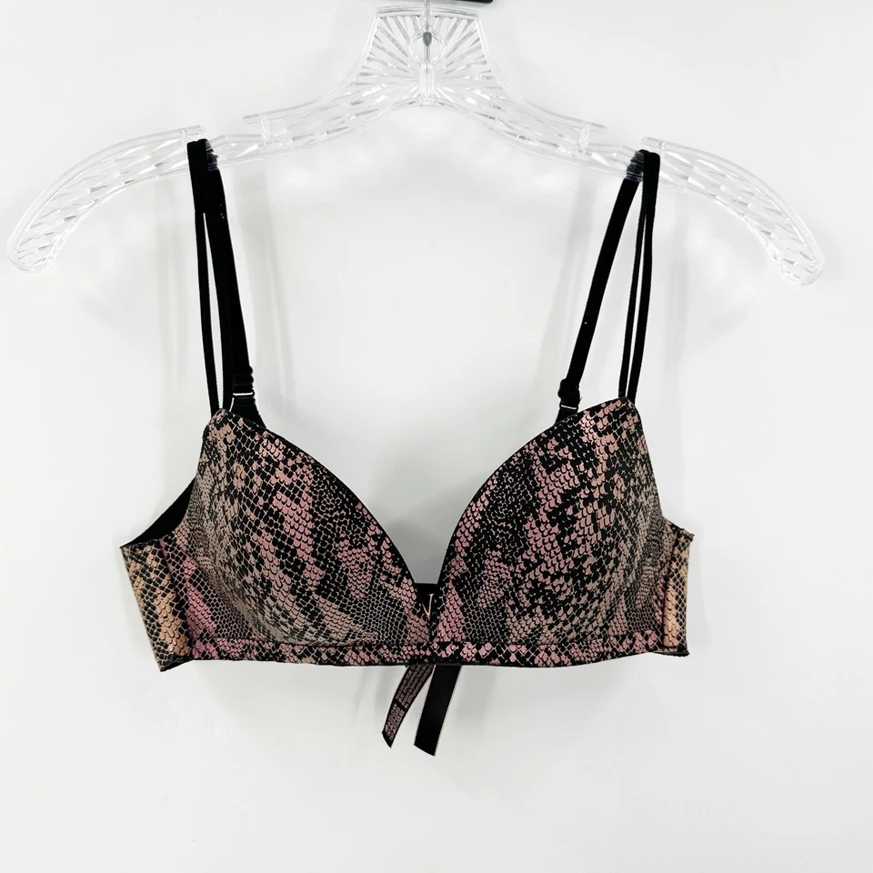 Victoria's Secret Negro Rosa Estampado de Reptiles Inalámbrico Acolchado Camiseta Sujetador Talla 32B Foto 1 de 4