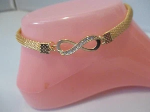 GoldTone Anklet Chain with Infinity Charm Rhinestone Accents Lobster Clasp - Picture 1 of 4