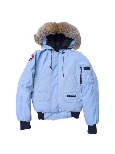 Giacca bomber Canada Goose Chilliwack rara bambino blu pelliccia di coyote cappuccio orlo piumino