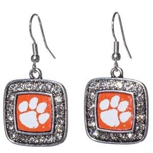 Clemson Tigers rhinestone bling square shaped Game Day Earrings - Picture 1 of 1
