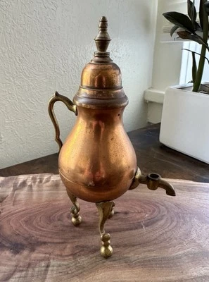 Chaleira decorativa vintage Art Deco cobre bronze Samovar pequena urna bule - Imagem 1 de 4