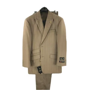 Falcone Men's Taupe Brown 3 Piece Pinstriped Suit Pleated Pants Senate Size 38R - Picture 1 of 7