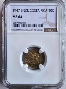 Costa Rica 10 Centimos 1947 BNCR NGC MS 64 - Picture 1 of 2